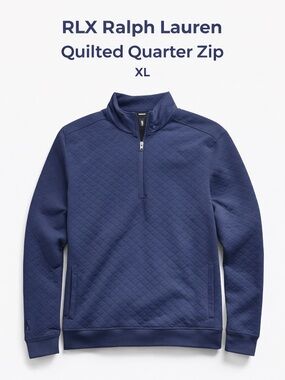 RLX Ralph Lauren Quilted Quarter Zip Pullover Blue XL Golf Performance Sweater